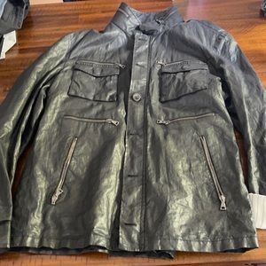 John Varvatos black treated linen jacket L/56 New